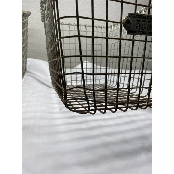 Vintage Kaspar Wire Metal Industrial Gym Locker Basket Shiner, Texas - 2 Baskets - Picture 2 of 7